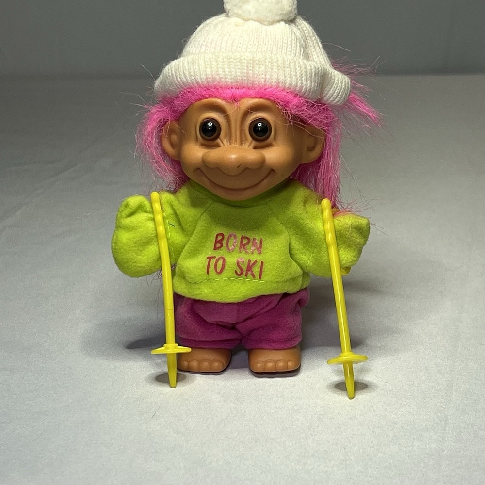 Russ‎ Berrie Born To Ski Sports Troll Toy Doll Vinyl Figure Skiing Vintage RARE